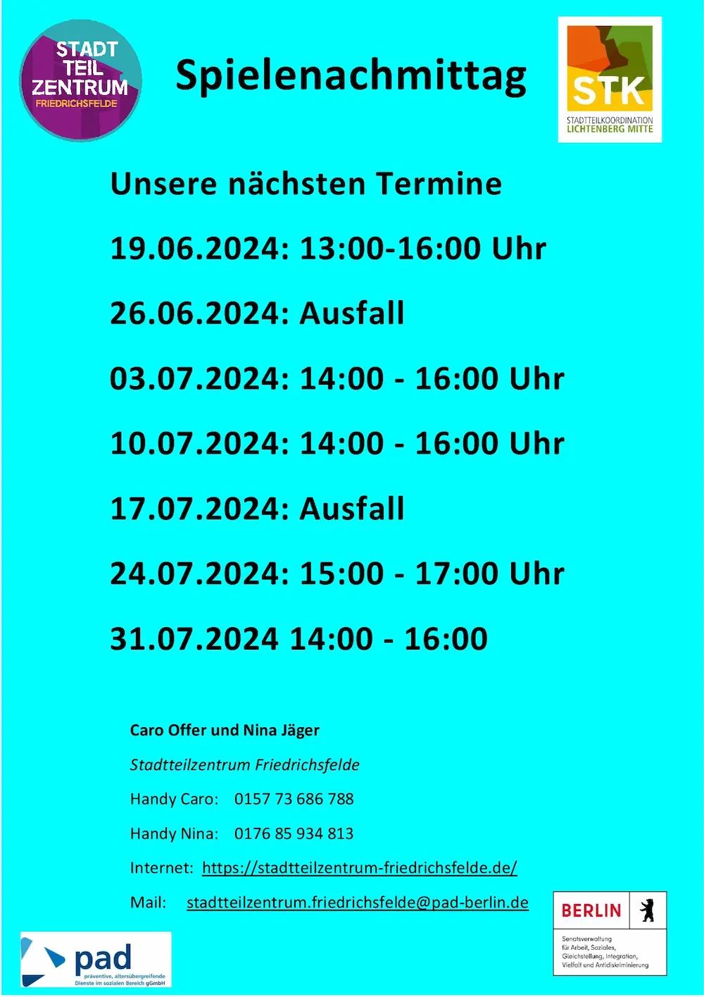 2024 06 18 Monatsflyer Spielenachmittag Dolgenseestr, Stz