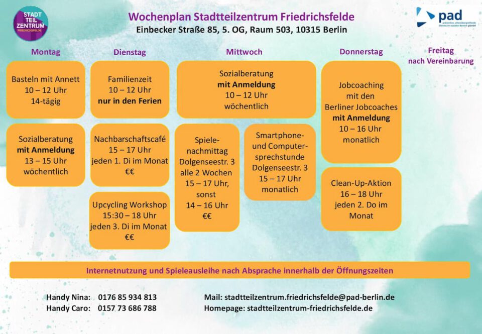 Wochenplan des Stadtteilzentrums