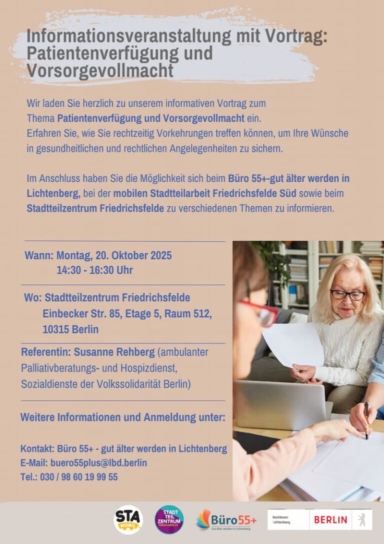 Vortrag Vorsorgevollmacht und Patientenverfügung am 20.10.2025 um 14:30