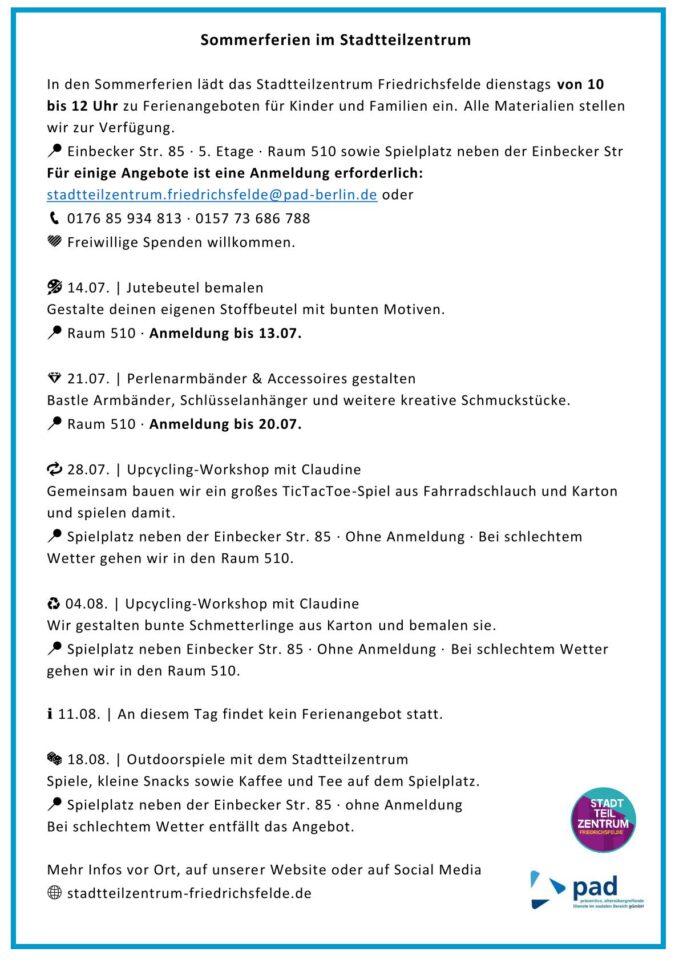 Sommerferienangebote Flyer