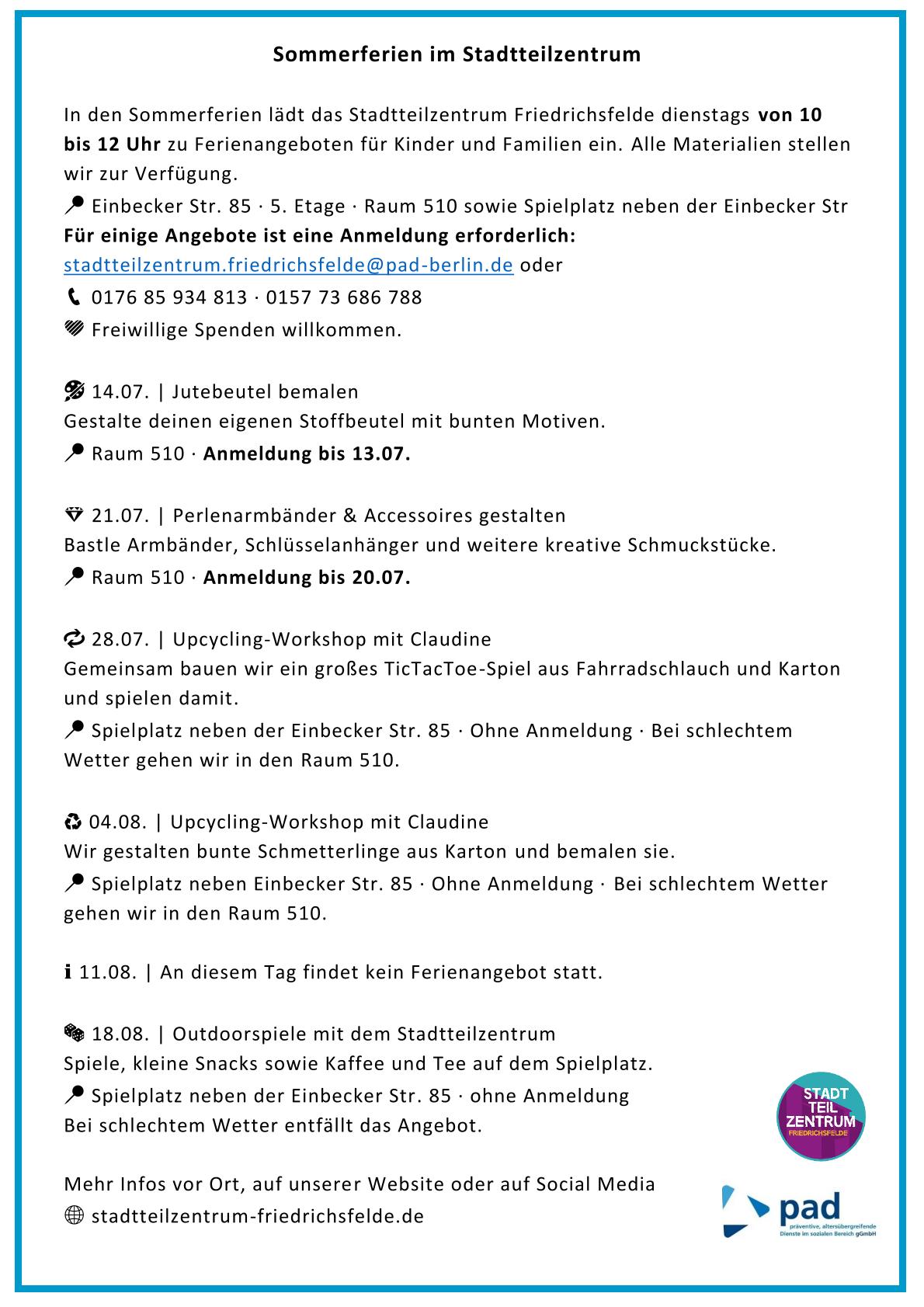 Sommerferienangebote Flyer