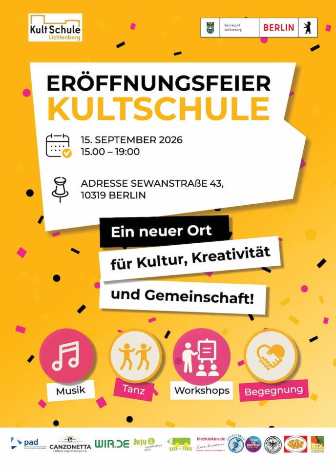 Eröffnungsfeier in der KultSchule, Am 15.09.2026 von 15:00 - 19:00 Uhr