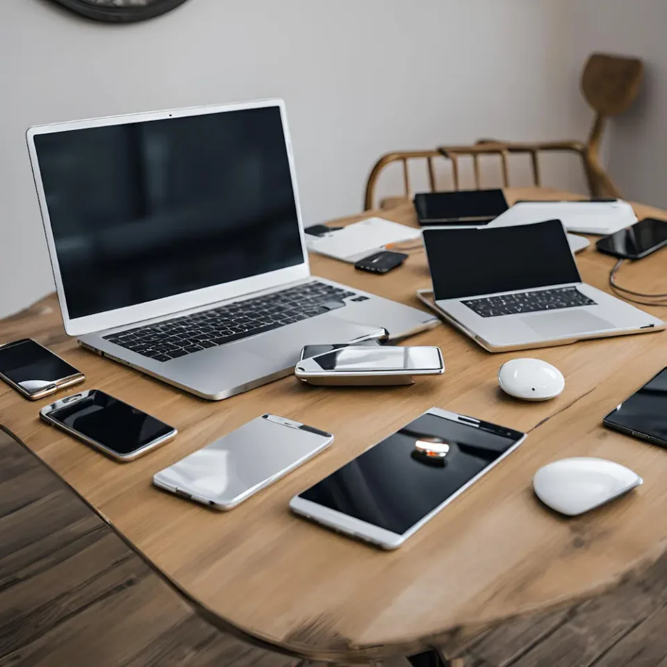 Laptops und Handy liegen auf einem Tisch